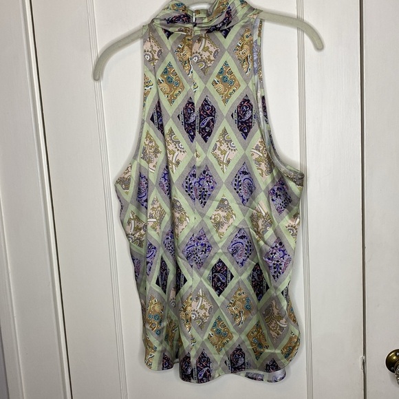 CINQ A SEPT Sleeveless High Neck Paisley Print Top Size Large Green / Purple - Picture 7 of 7